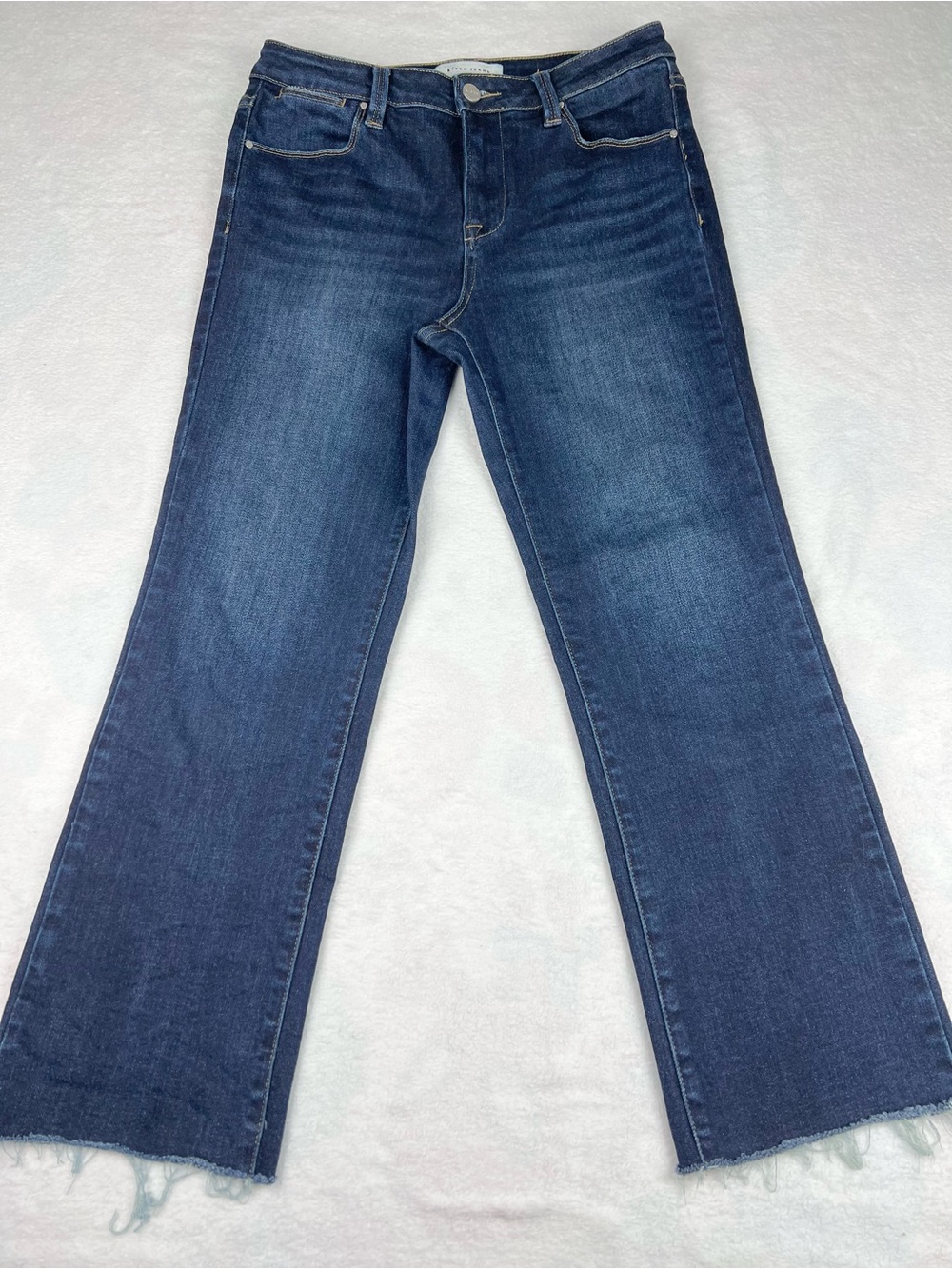 Risen Poppy Mid Rise Ankle Straight Jeans Raw Hem Dark Wash Size 9/29